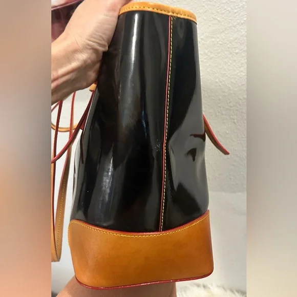 Dooney & Bourke Black Patent Tote with Tan Trim and Pink Interior w/ Reg. paper - Picture 7 of 13